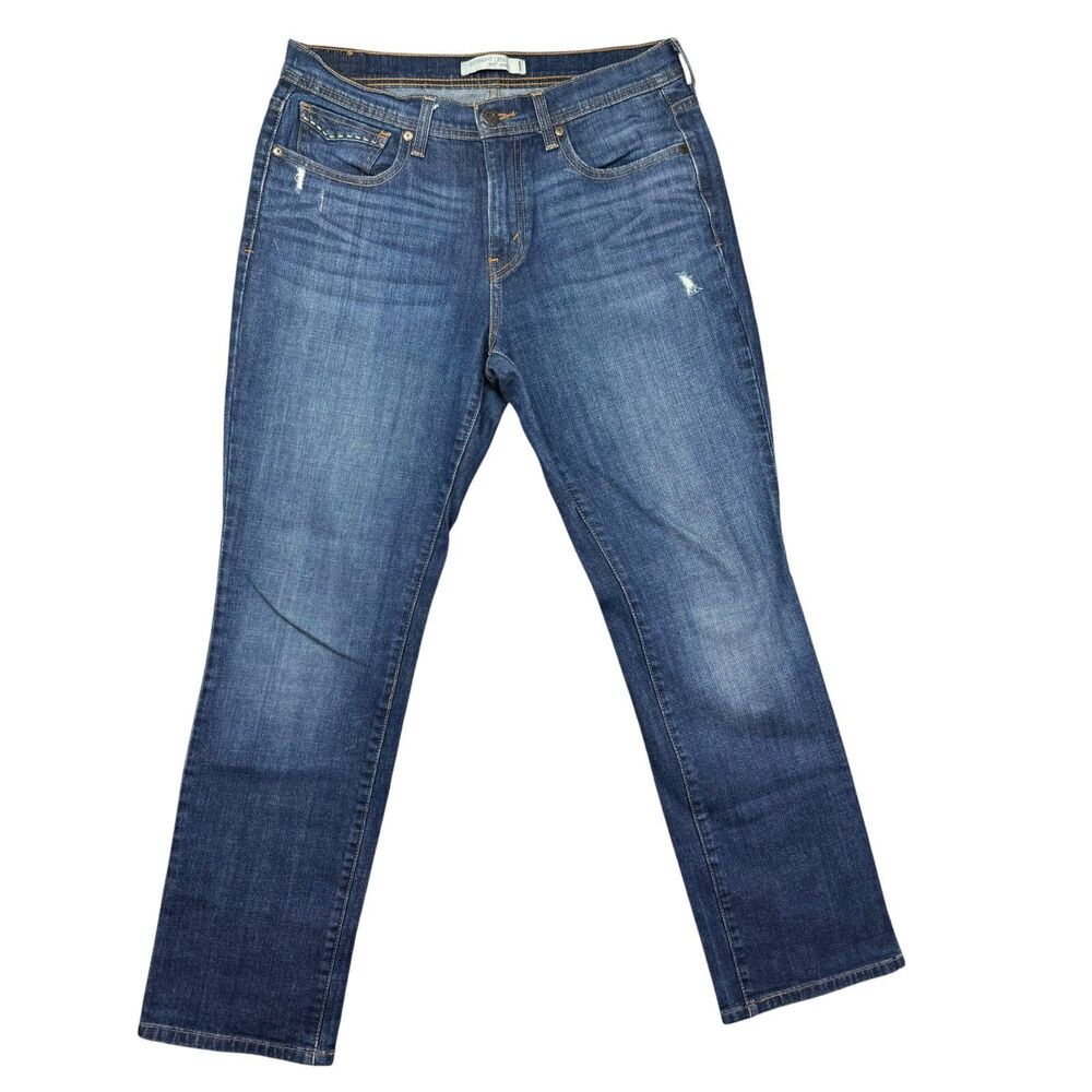 Levis Jeans Women's 8 Blue 505 Straight Leg Denim Medium Wash Whiskers Pants